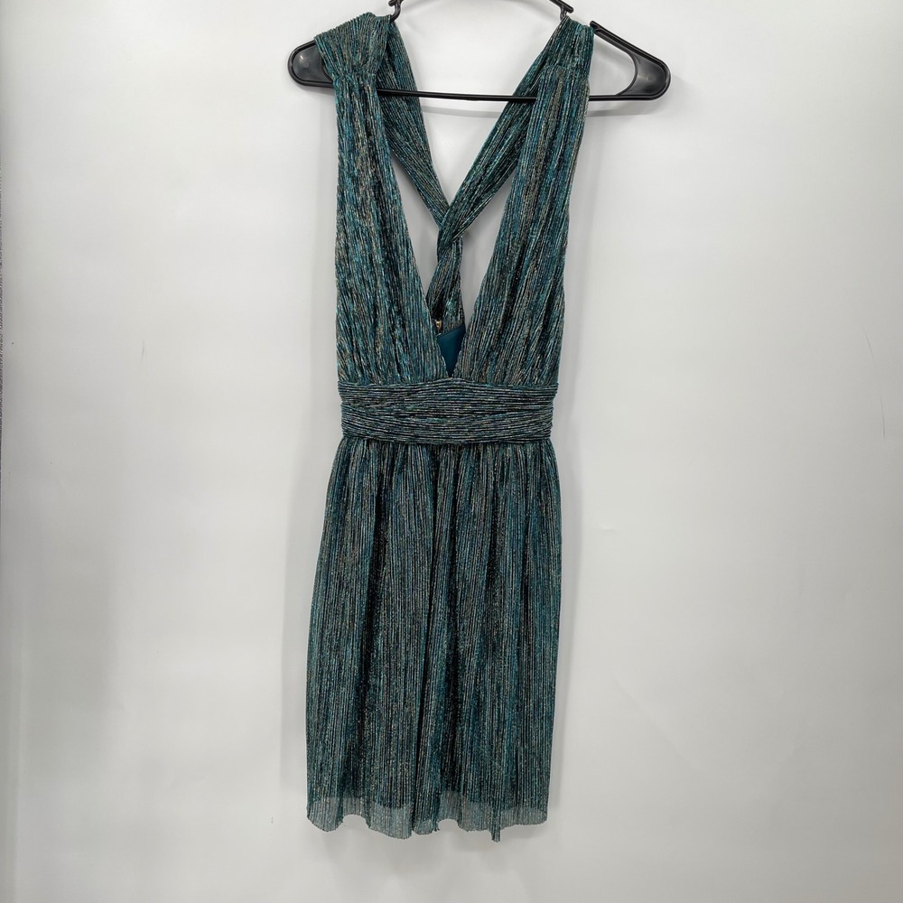 Lulus W Ailey Gold and Teal Blue Skater Dress S